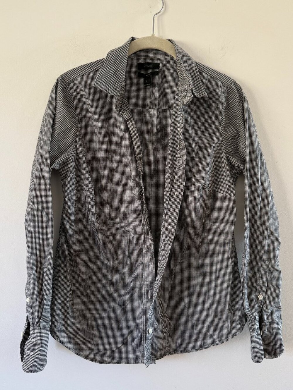 J. Crew Gingham Black White Button Up Shirt Long Sleeve Cotton Perfect Fit Sz 6